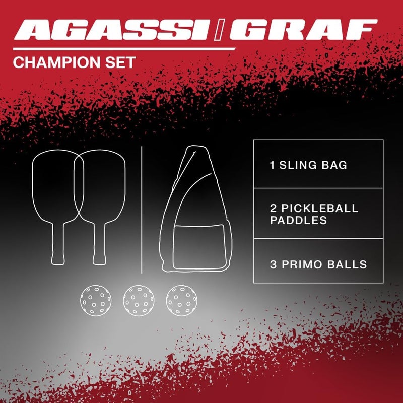 JOOLA Agassi/GRAF Champion Set with Pickleball Paddles, Balls & Sling Bag - Sandblasted Pickleball Racket - Agassi Shape with Extended Sweet Spot - UPA-A Certified - USAP Approved - NFC Chip Enabled - Image 3